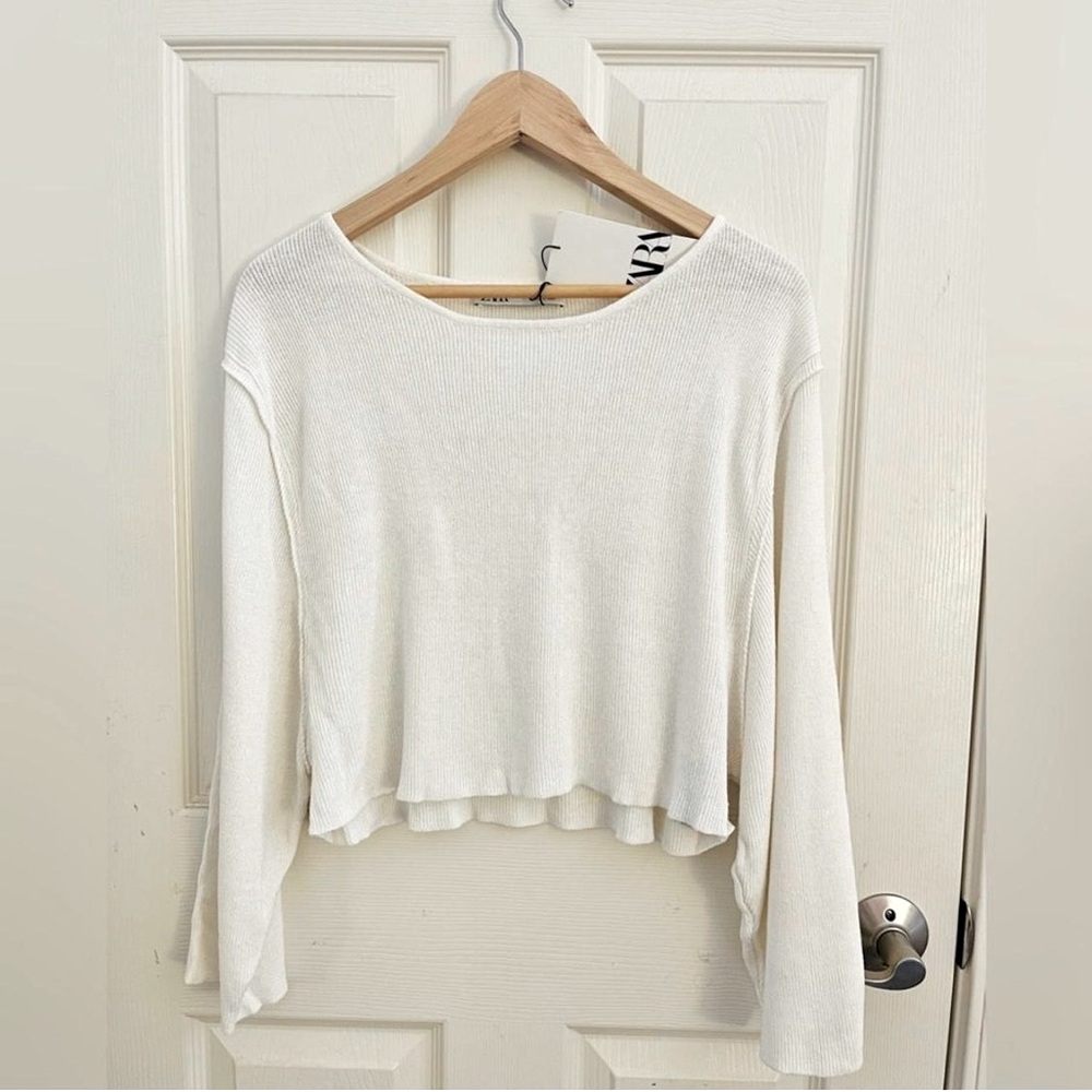 NWT Zara Wide Sleeve Knit Sweater Cream